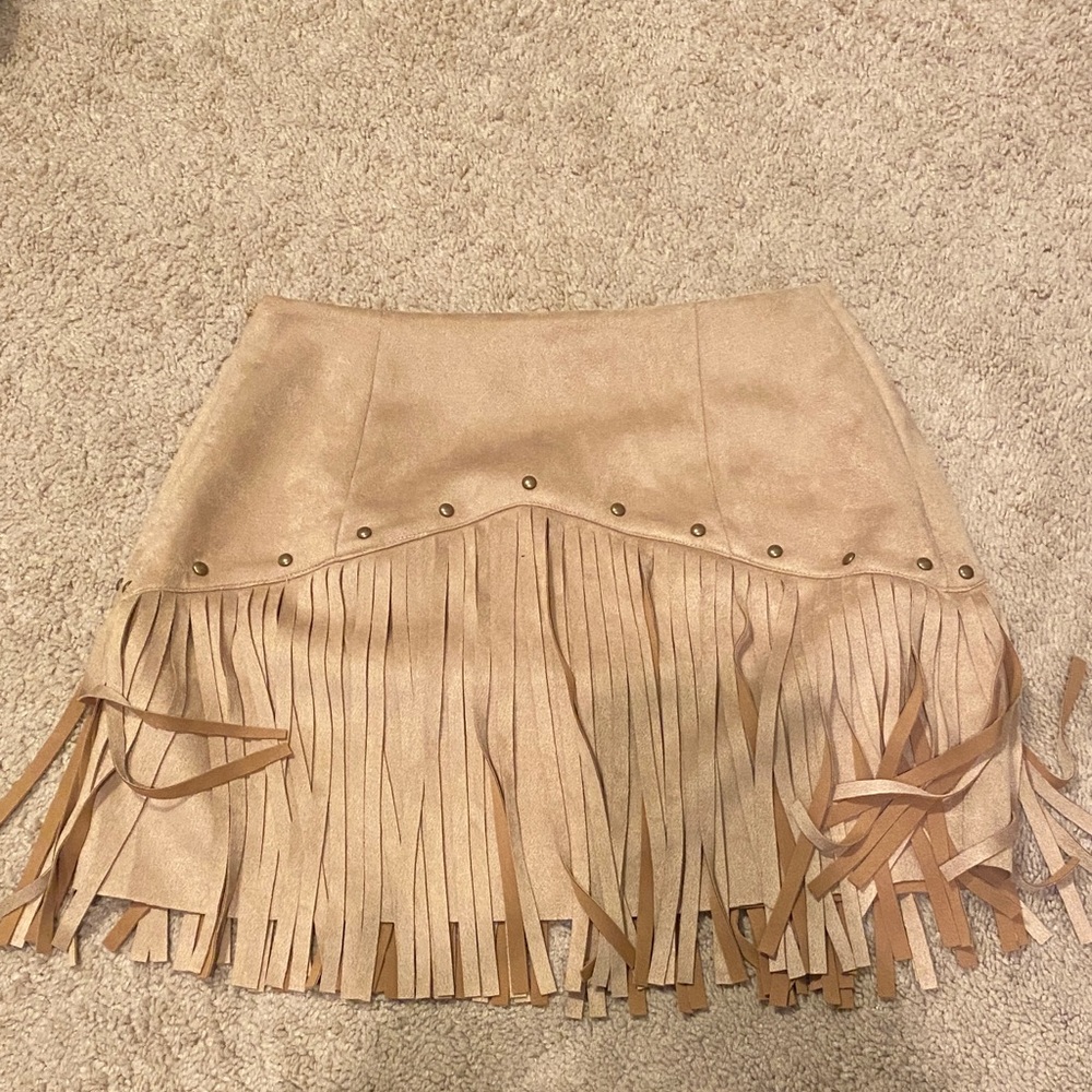 Tan Embellished Mini Pencil Skirt